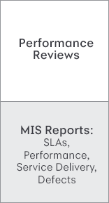 Performance Reviews/MIS reports: SLAs, Performance, Service Delivery, Defects